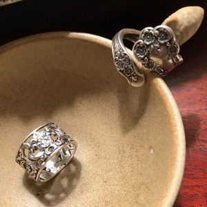 Sterling Silver rings. One spoon ring, one filigree style. Size 6